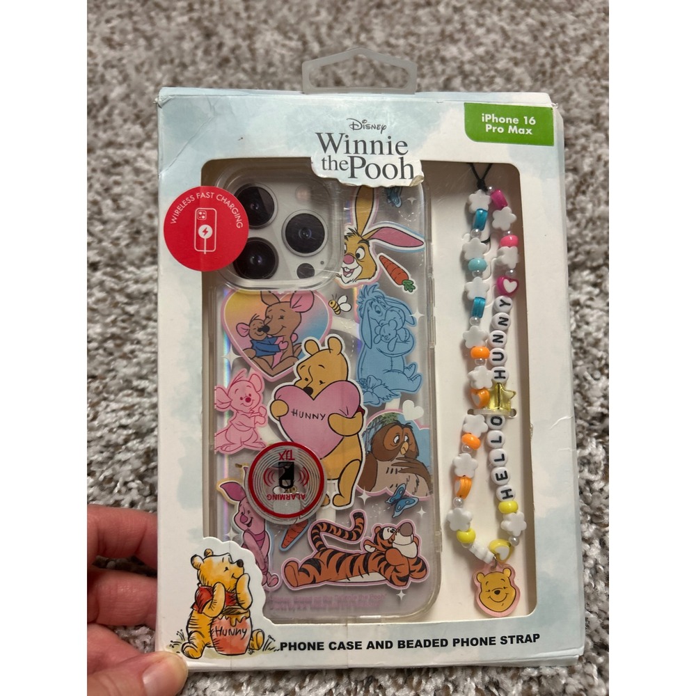 Disney Winnie the Pooh iPhone 16 Pro Max Case and Beaded Phone Strap Set NEW